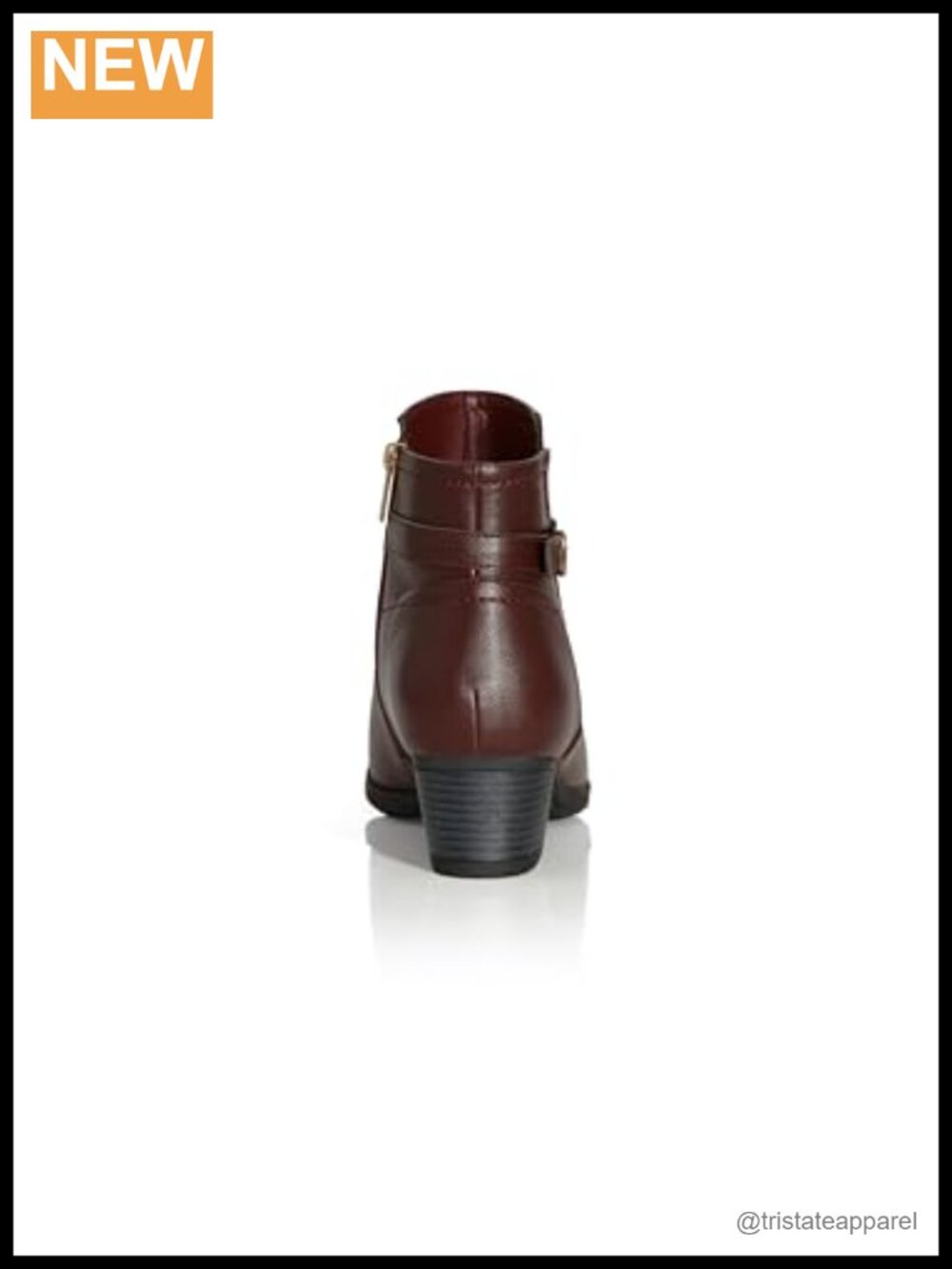 Wide Fit Faux Leather Ankle Boots with Buckle Detail - Block Heel Zip Closure